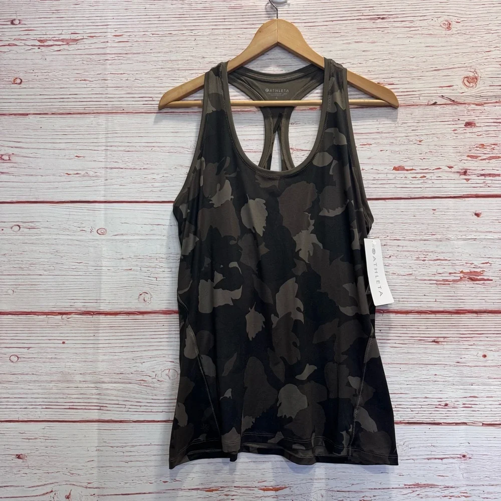 NWT Athleta Limitless Camo Keyhole Tank in Arbor Olive Sz L - Picture 4 of 14